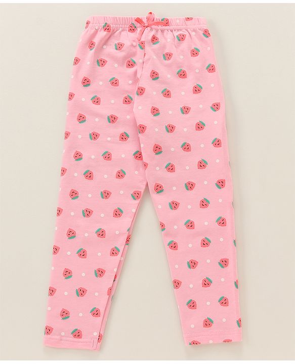 Babyhug Full Length Leggings Strawberry Print - Candy Pink