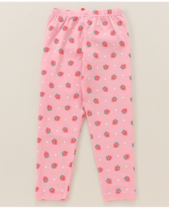 Babyhug Full Length Leggings Strawberry Print - Candy Pink