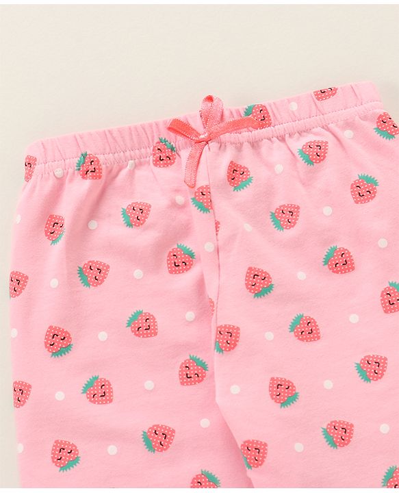 Babyhug Full Length Leggings Strawberry Print - Candy Pink