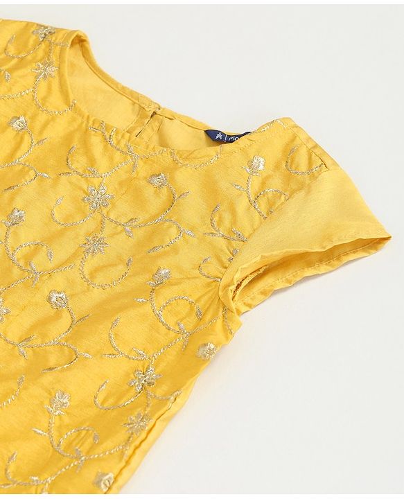 Pine Kids Half Sleeves Embroidered Top with Sharara and Dupatta - Orange Yellow