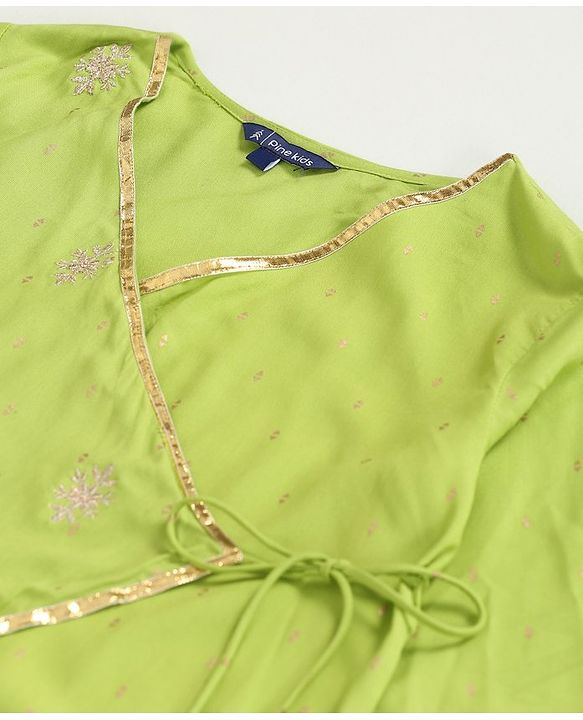 Pine Kids Three Fourth Sleeves  Angarkha with Sharara and Dupatta - Green