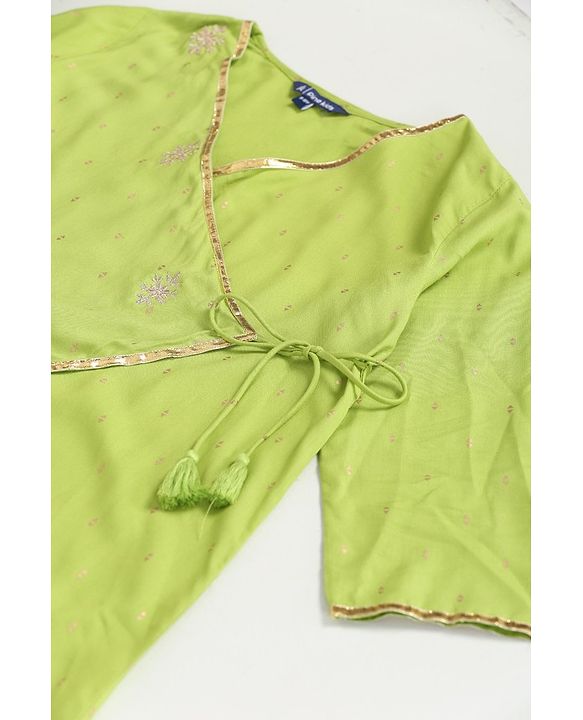 Pine Kids Three Fourth Sleeves  Angarkha with Sharara and Dupatta - Green