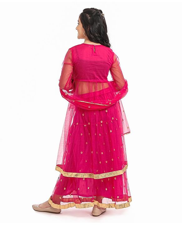 Pine Kids Embroidered Choli Lehenga Set with Dupatta - Pink