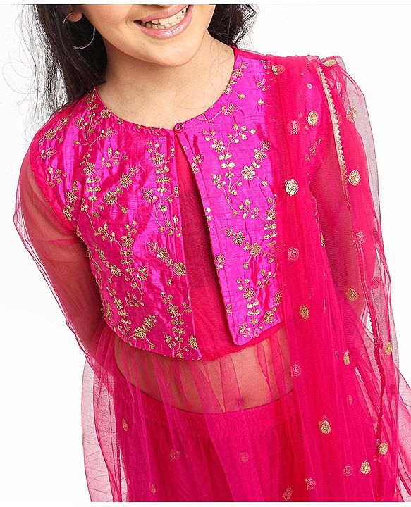 Pine Kids Embroidered Choli Lehenga Set with Dupatta - Pink
