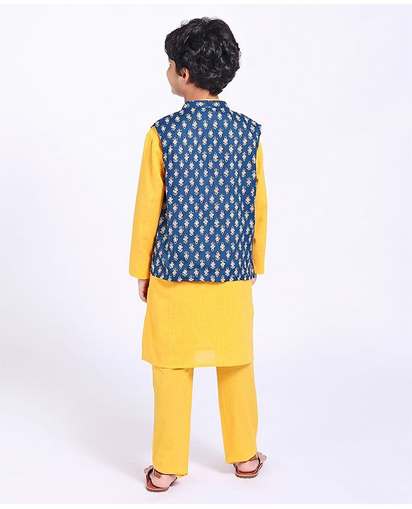 Pine Kids Full Sleeves Kurta & Pyjama with Printed Bandhani - Yellow