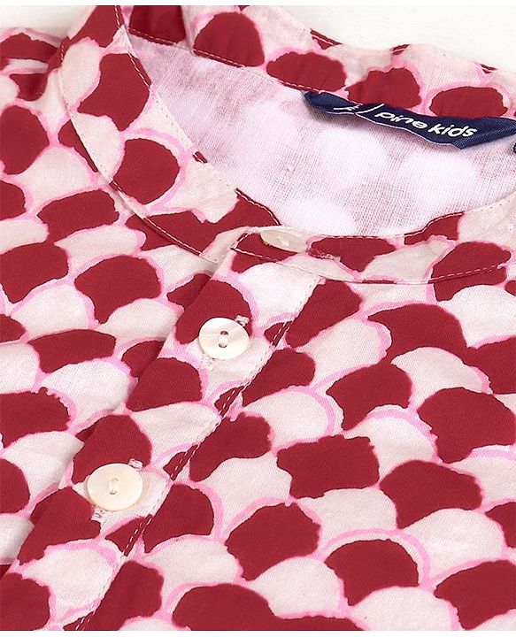 Pine Kids Full Sleeves Printed Kurta Pyjama Set - Red White