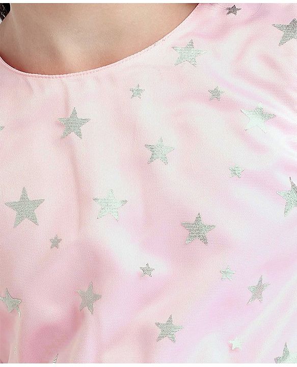 Pine Kids Full Sleeves Party Frock Star Foil Print - Pink
