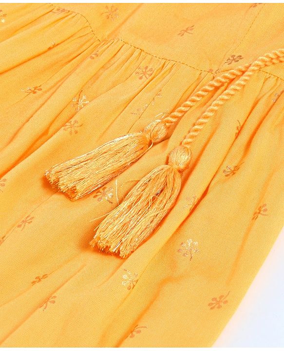 Pine Kids Short Sleeves Sequin Embroidered Choli & Lehenga With Net Duptta - Red Yellow