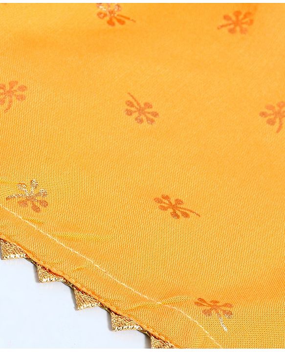 Pine Kids Short Sleeves Sequin Embroidered Choli & Lehenga With Net Duptta - Red Yellow
