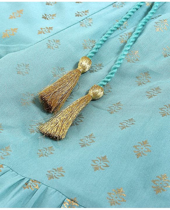 Pine Kids Sequin Choli & Gold Print Sharara with Dupatta - Blue