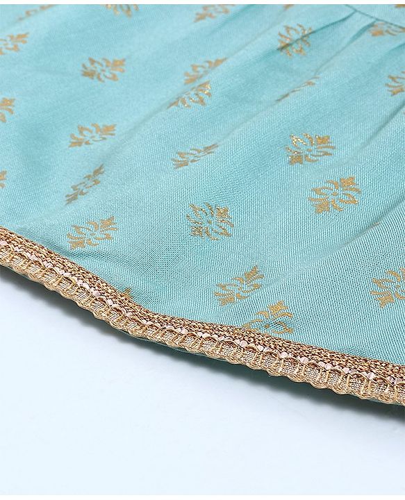Pine Kids Sequin Choli & Gold Print Sharara with Dupatta - Blue