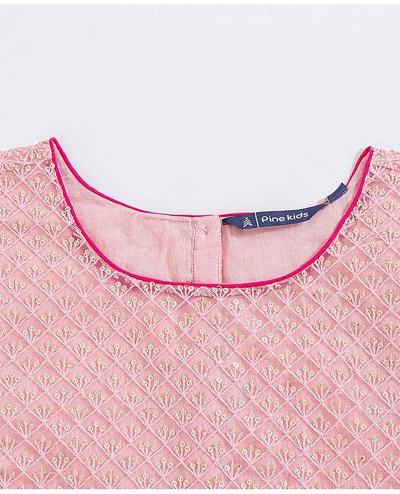 Pine Kids Sequin Choli & Gold Print Sharara with Dupatta - Peach
