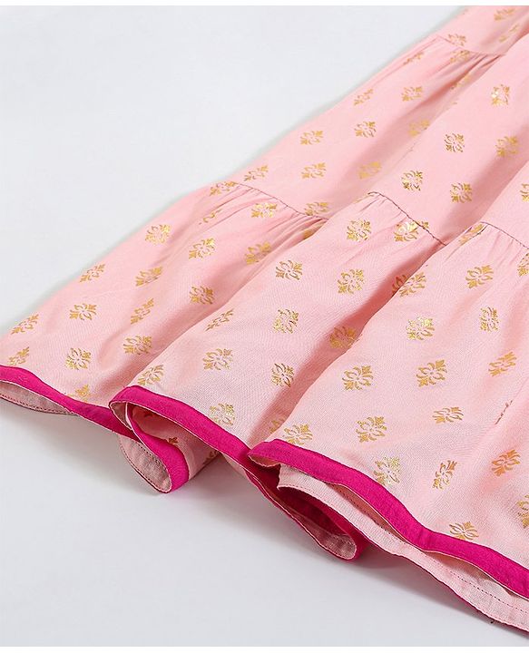Pine Kids Sequin Choli & Gold Print Sharara with Dupatta - Peach