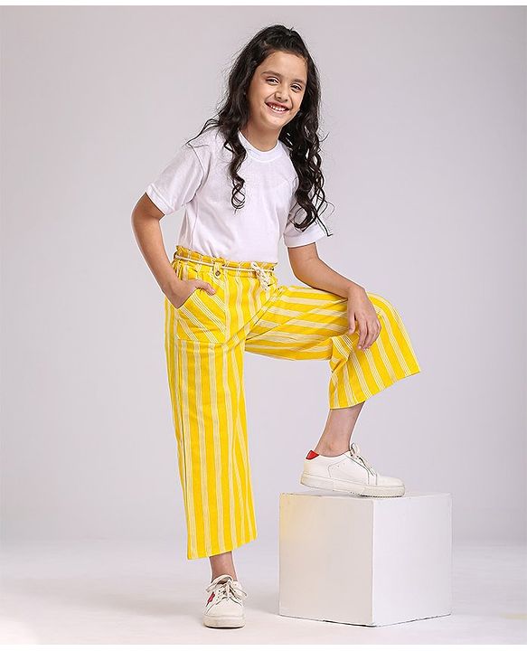 Pine Kids Printed Flared Pants with Dori Belt - Yellow