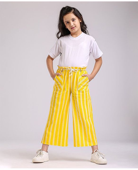 Pine Kids Printed Flared Pants with Dori Belt - Yellow