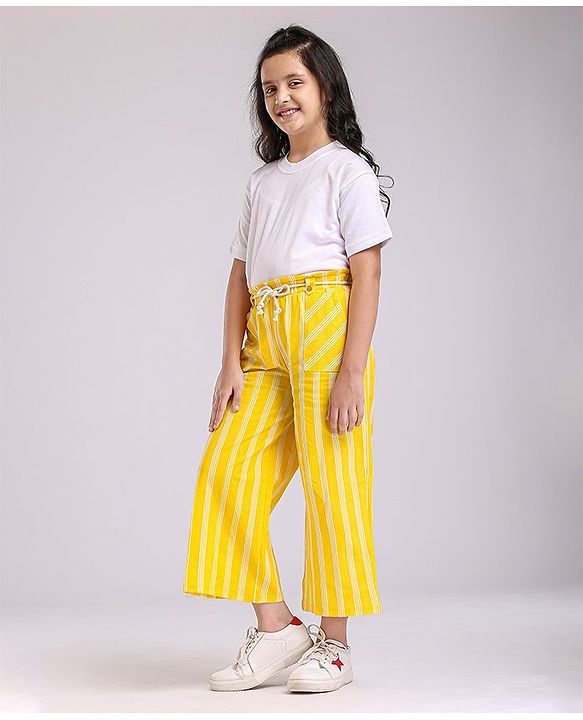 Pine Kids Printed Flared Pants with Dori Belt - Yellow