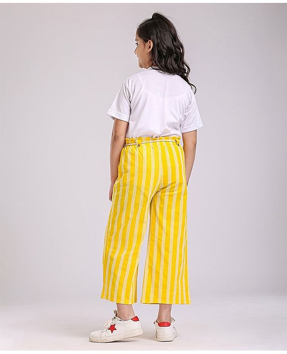 Pine Kids Printed Flared Pants with Dori Belt - Yellow