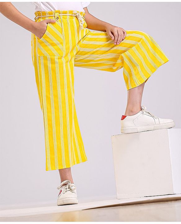 Pine Kids Printed Flared Pants with Dori Belt - Yellow