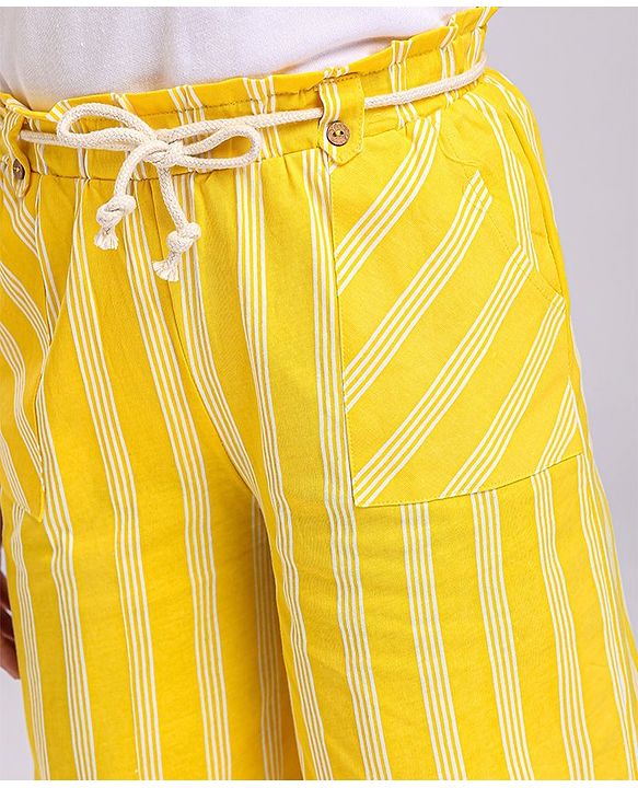Pine Kids Printed Flared Pants with Dori Belt - Yellow