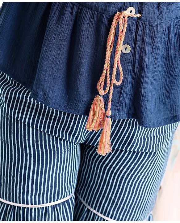 Pine Kids Indigo Top With Waist Tie Up & Palazzo - Blue