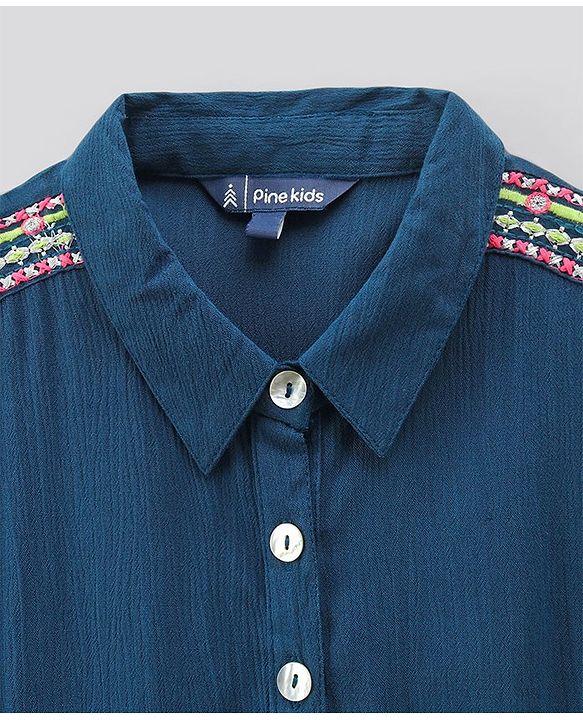 Pine Kids Indigo Top With Waist Tie Up & Palazzo - Blue