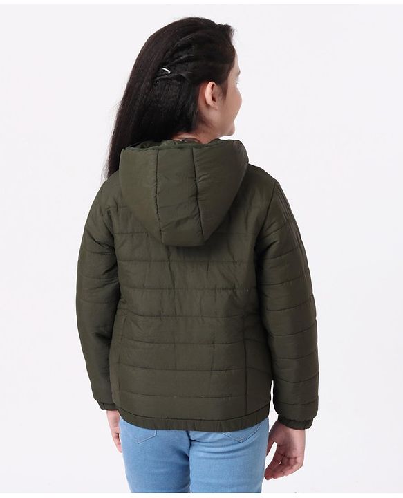 Pine Kids Medium Winter Full Sleeves Hooded Padded Jacket - Olive Green