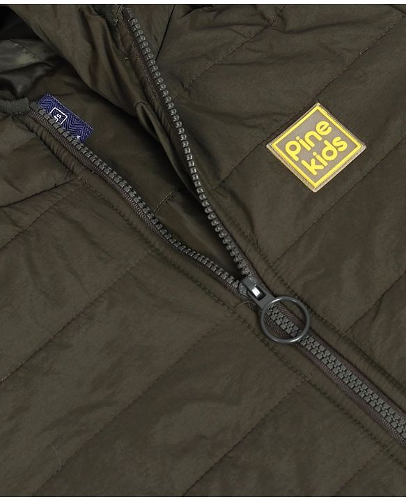Pine Kids Medium Winter Full Sleeves Hooded Padded Jacket - Olive Green
