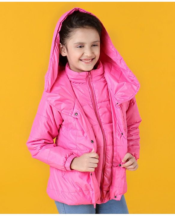 Pine Kids Full Sleeves Medium Winter Double Layered Padded Jacket - Pink