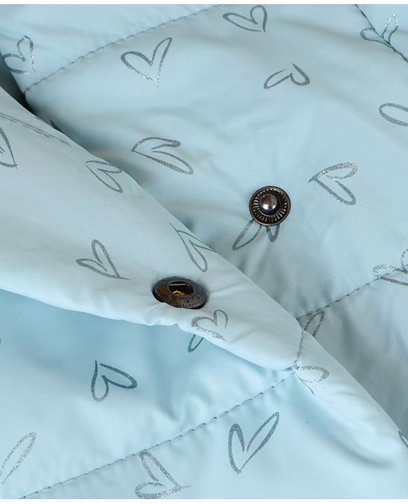 Pine Kids Woven Full Sleeves Padded Hooded Jacket with Heart Print - Light Blue