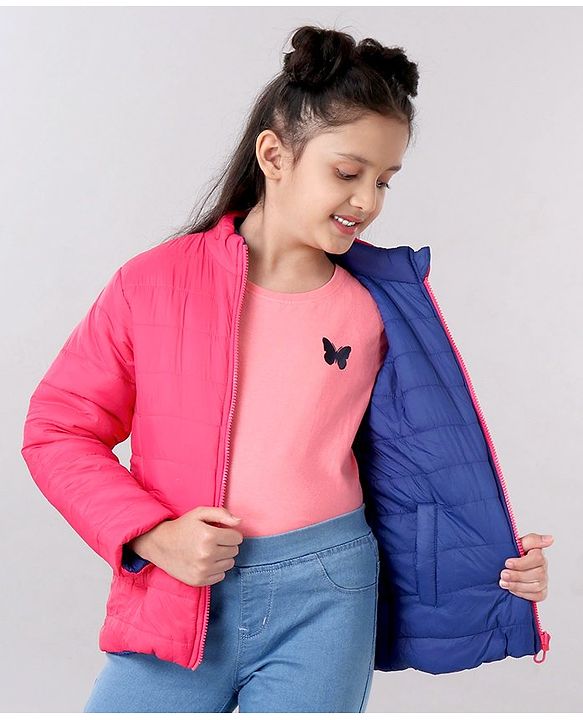 Pine Kids Full Sleeves Reversible Jacket With Pockets - Pink & Purple