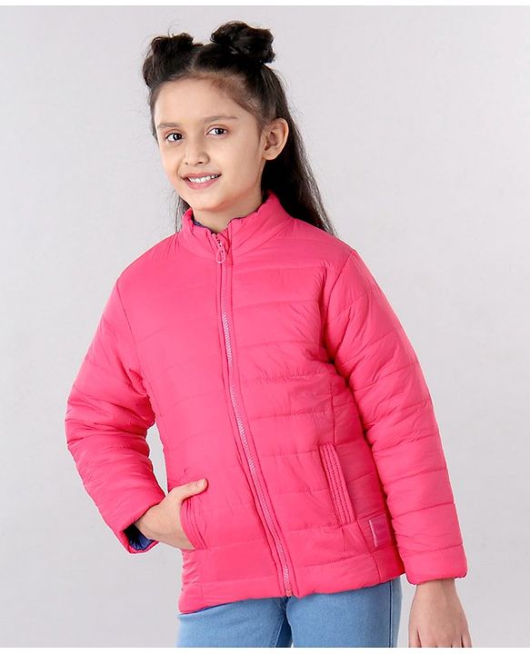 Pine Kids Full Sleeves Reversible Jacket With Pockets - Pink & Purple