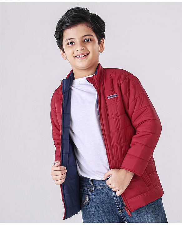 Pine Kids Full Sleeves Reversible Nylon Jacket Medium Winter - Red Blue