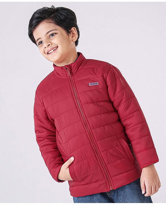 Pine Kids Full Sleeves Reversible Nylon Jacket Medium Winter - Red Blue
