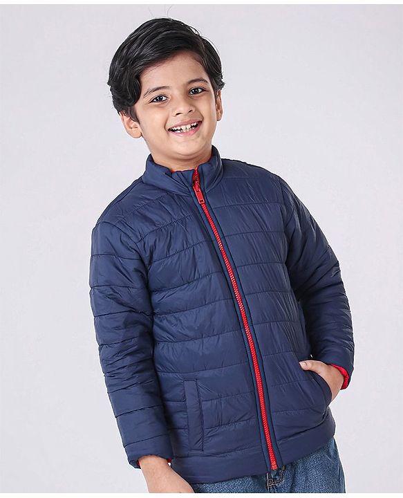 Pine Kids Full Sleeves Reversible Nylon Jacket Medium Winter - Red Blue