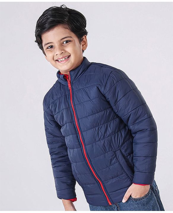 Pine Kids Full Sleeves Reversible Nylon Jacket Medium Winter - Red Blue