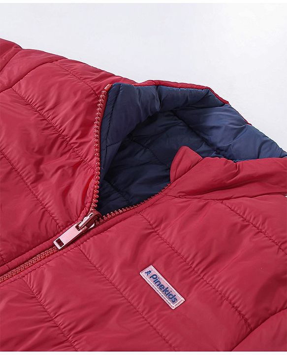 Pine Kids Full Sleeves Reversible Nylon Jacket Medium Winter - Red Blue