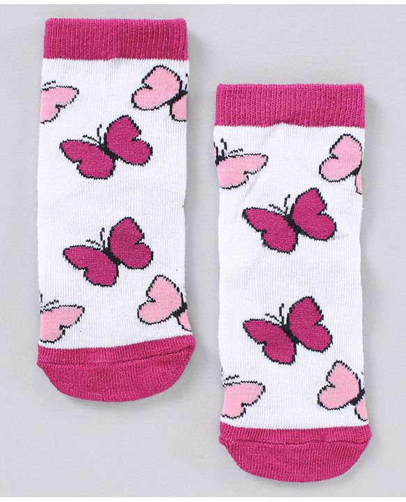 Cute Walk by Babyhug Cotton Blend Ankle Length Anti Bacterial Socks Multi Print Pack of 5 - Pink Grey White