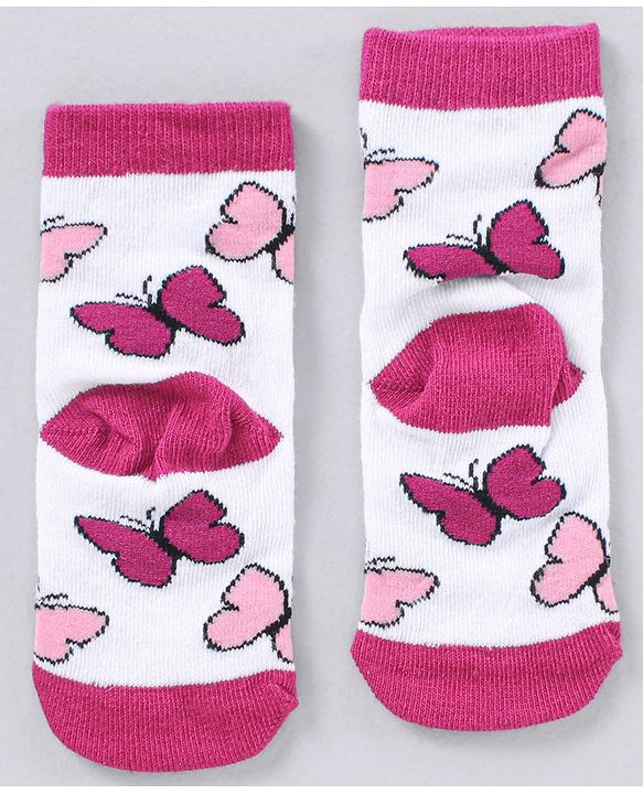 Cute Walk by Babyhug Cotton Blend Ankle Length Anti Bacterial Socks Multi Print Pack of 5 - Pink Grey White