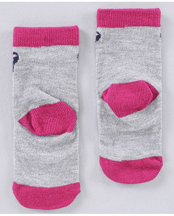 Cute Walk by Babyhug Cotton Blend Ankle Length Anti Bacterial Socks Multi Print Pack of 5 - Pink Grey White