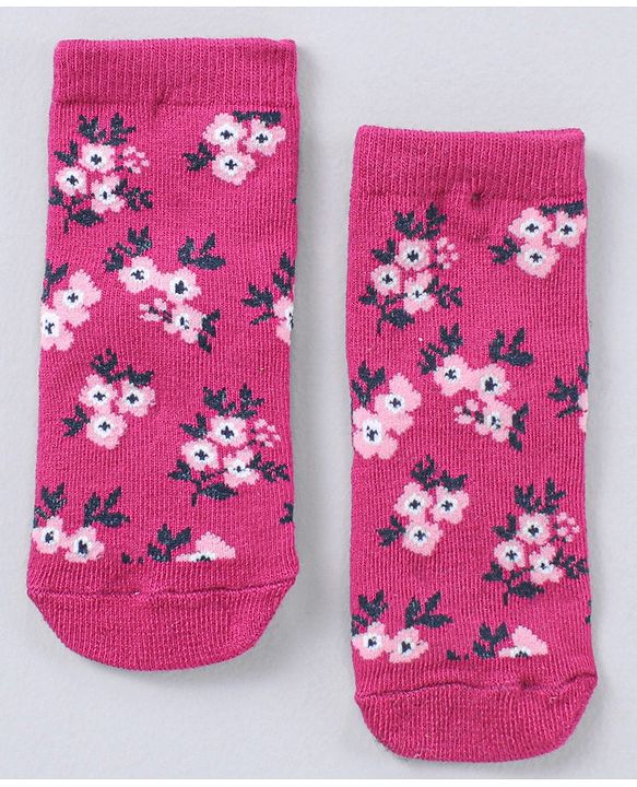 Cute Walk by Babyhug Cotton Blend Ankle Length Anti Bacterial Socks Multi Print Pack of 5 - Pink Grey White