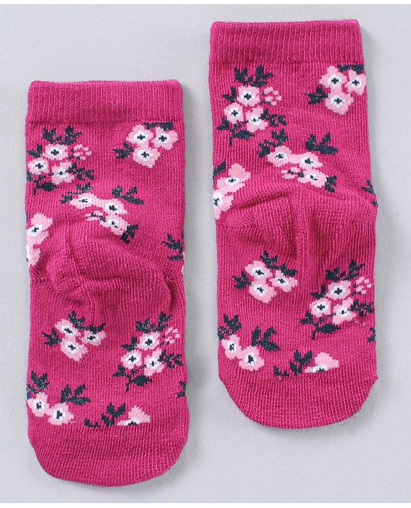 Cute Walk by Babyhug Cotton Blend Ankle Length Anti Bacterial Socks Multi Print Pack of 5 - Pink Grey White