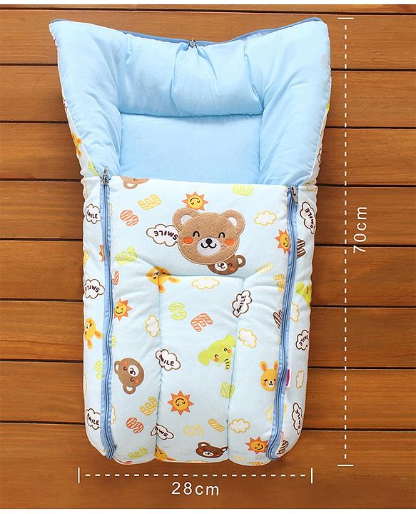 Babyhug Velour Sleeping Bag Teddy Print - Blue