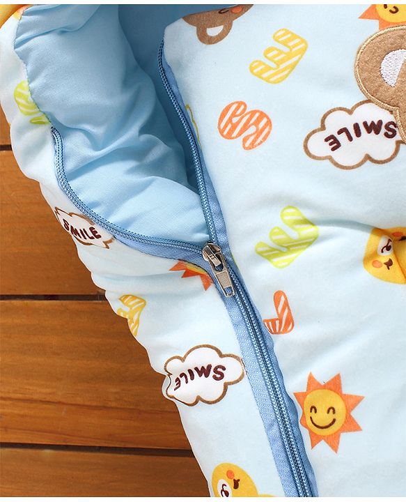 Babyhug Velour Sleeping Bag Teddy Print - Blue
