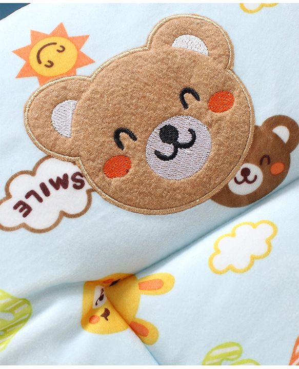 Babyhug Velour Sleeping Bag Teddy Print - Blue