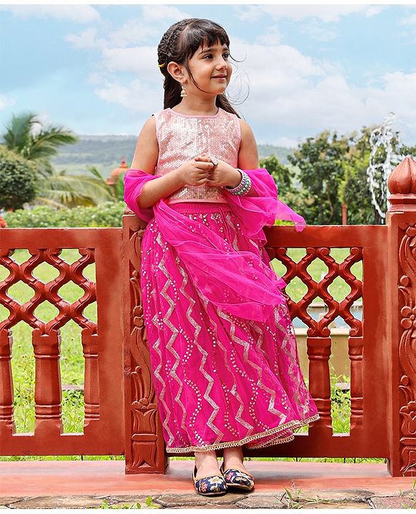 Babyhug Sleeveless Choli & Lehenga With Dupatta - Pink