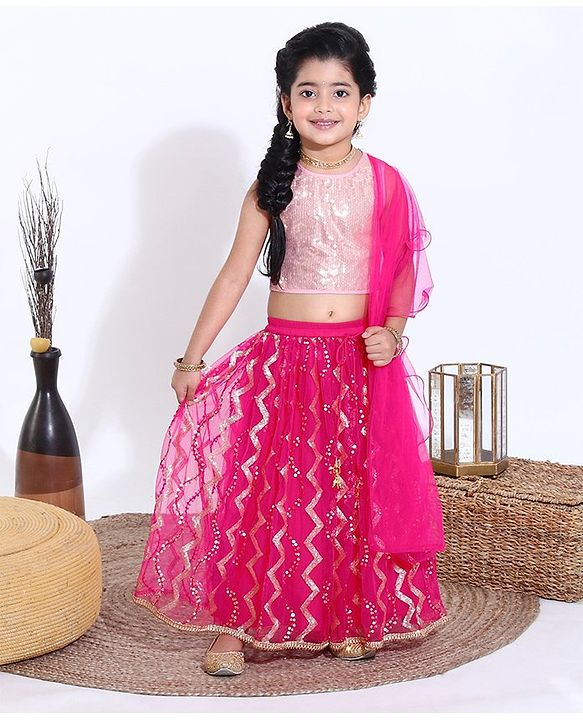 Babyhug Sleeveless Choli & Lehenga With Dupatta - Pink
