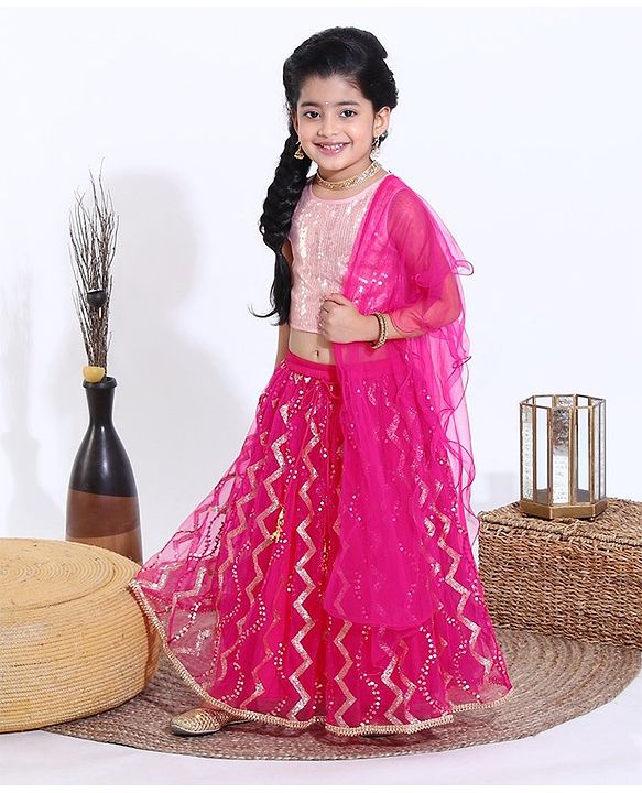 Babyhug Sleeveless Choli & Lehenga With Dupatta - Pink