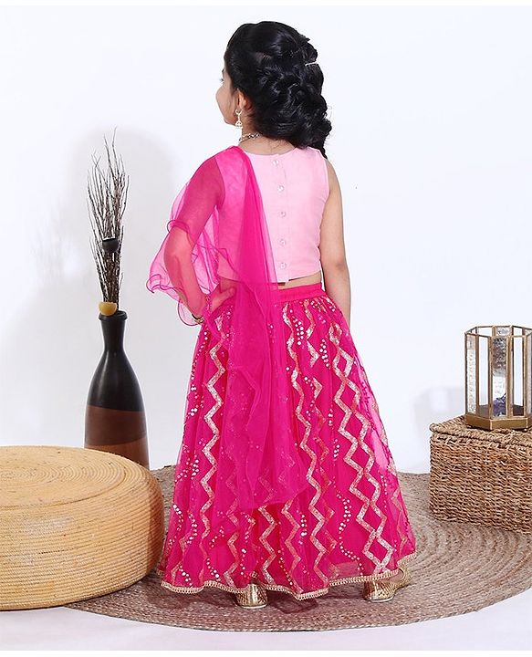 Babyhug Sleeveless Choli & Lehenga With Dupatta - Pink