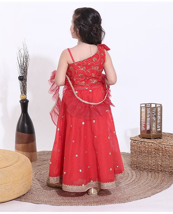 Babyhug Sleeveless Sequins Choli & Lehenga With Dupatta - Red