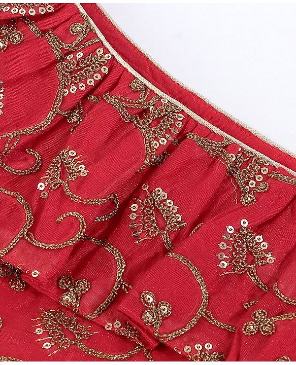 Babyhug Sleeveless Sequins Choli & Lehenga With Dupatta - Red